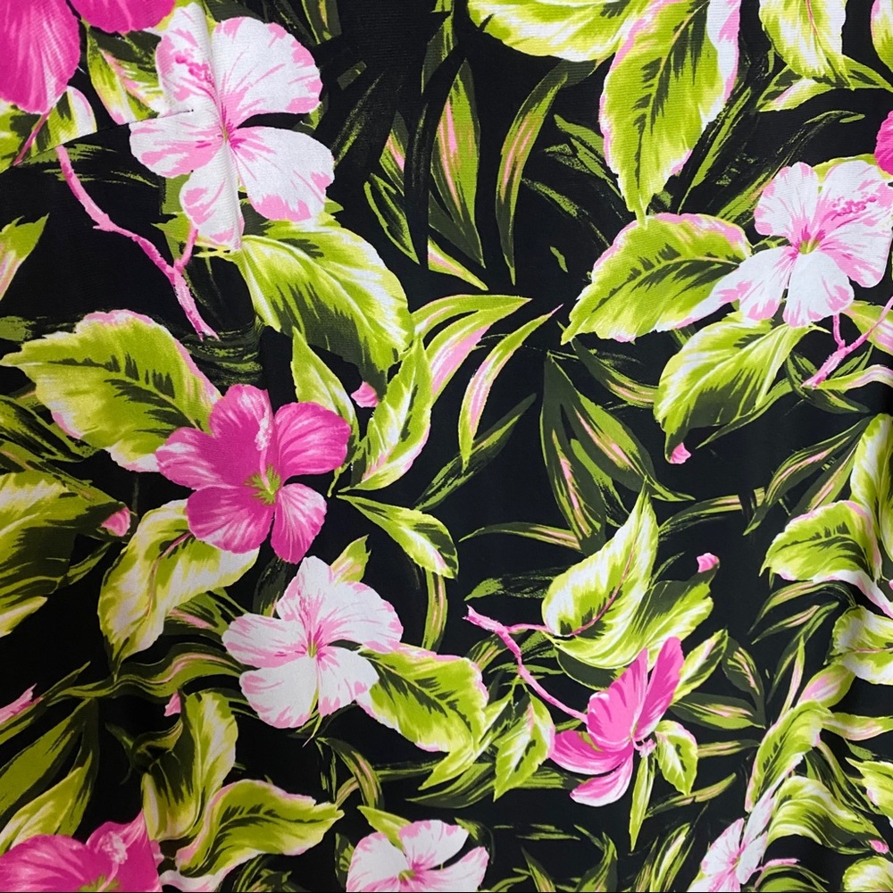 Kasper | Black Pink Green Hibiscus Dress - Picture 6 of 10